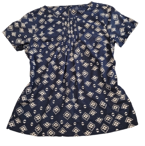 Gap Blouse Shirt 100% Cotton Womens Extra Small XS Tribal Aztec Blue White Tee - Picture 1 of 8